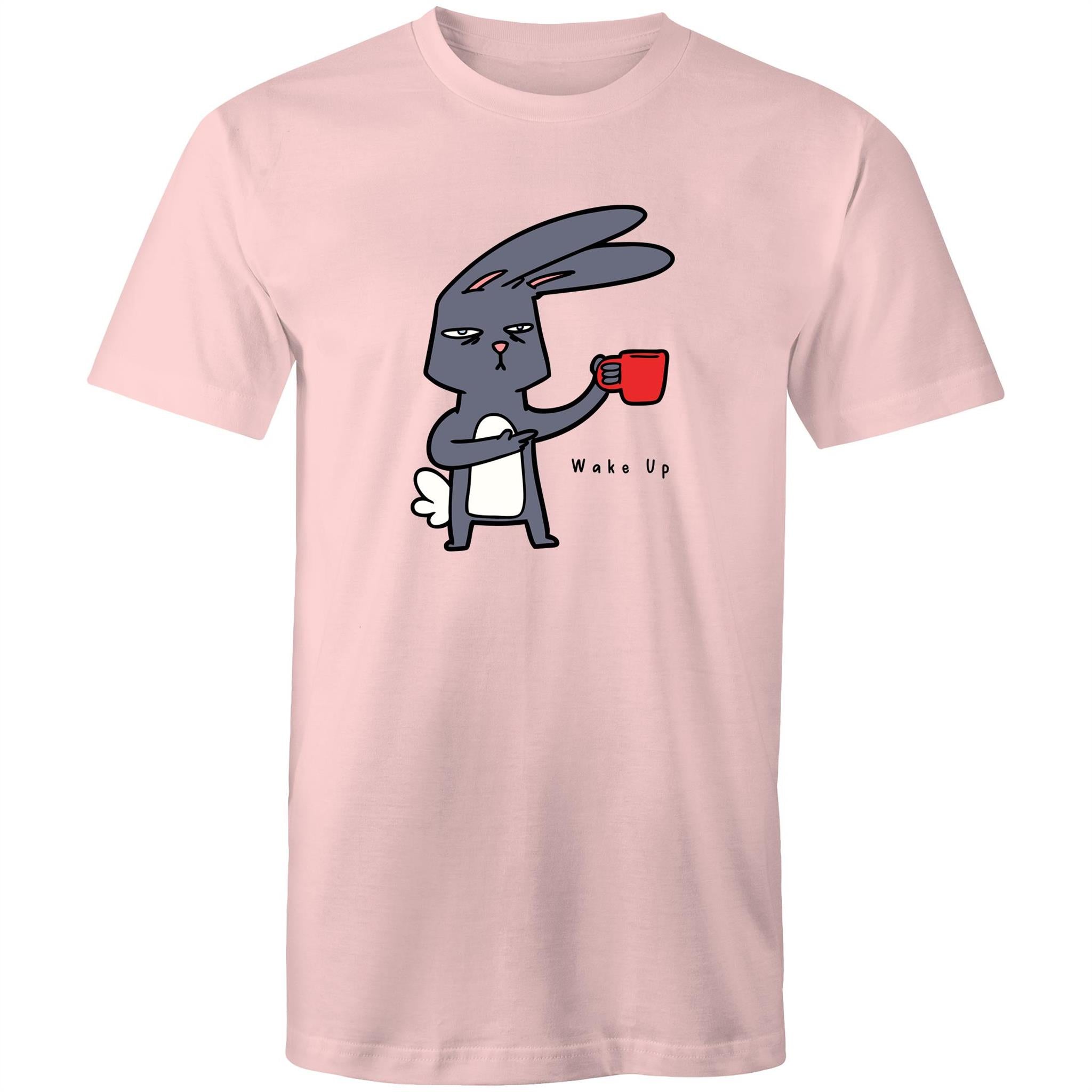 Rabbit Coffee, Wake Up - Mens T-Shirt Pink Mens T-shirt animal Coffee Printed In Australia