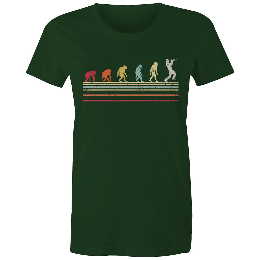 Trumpet Player Evolution - Womens T-shirt Forest Green Womens T-shirt Music Printed In Australia