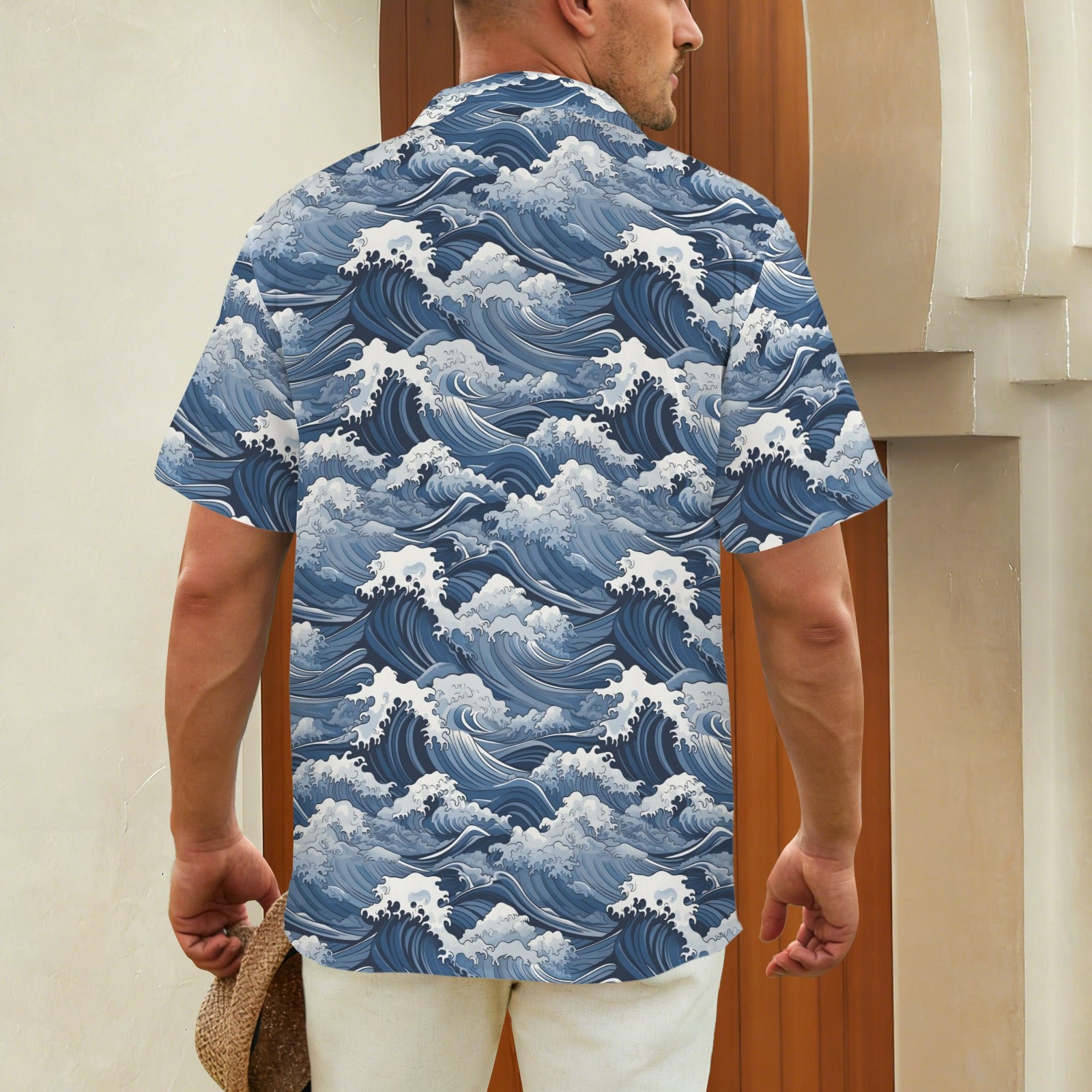 Japanese Waves - Men's Short Sleeve Hawaiian Shirt Men's Hawaiian Shirt (New) Ocean Printed Offshore