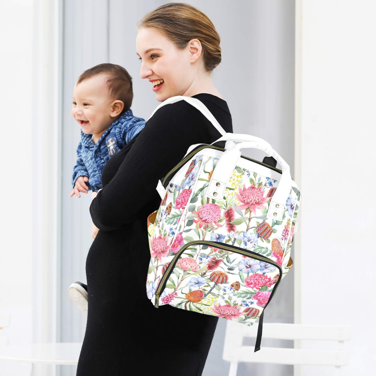Australian Flowers - Multi-Function Backpack, Nappy / Diaper Bag