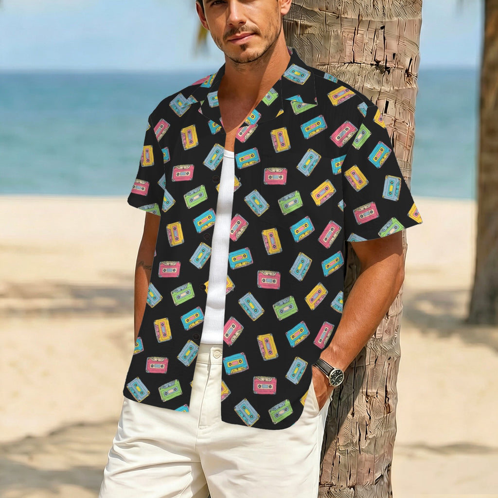 Colourful Cassettes Men's Crinkle Hawaiian Shirt