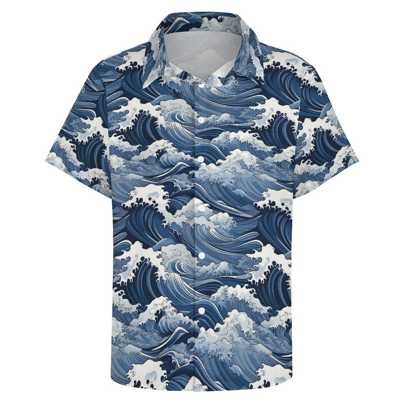 Japanese Waves Women's Short-Sleeve Button Up Shirt Women's Short-Sleeve Button Up Shirt Ocean Printed Offshore