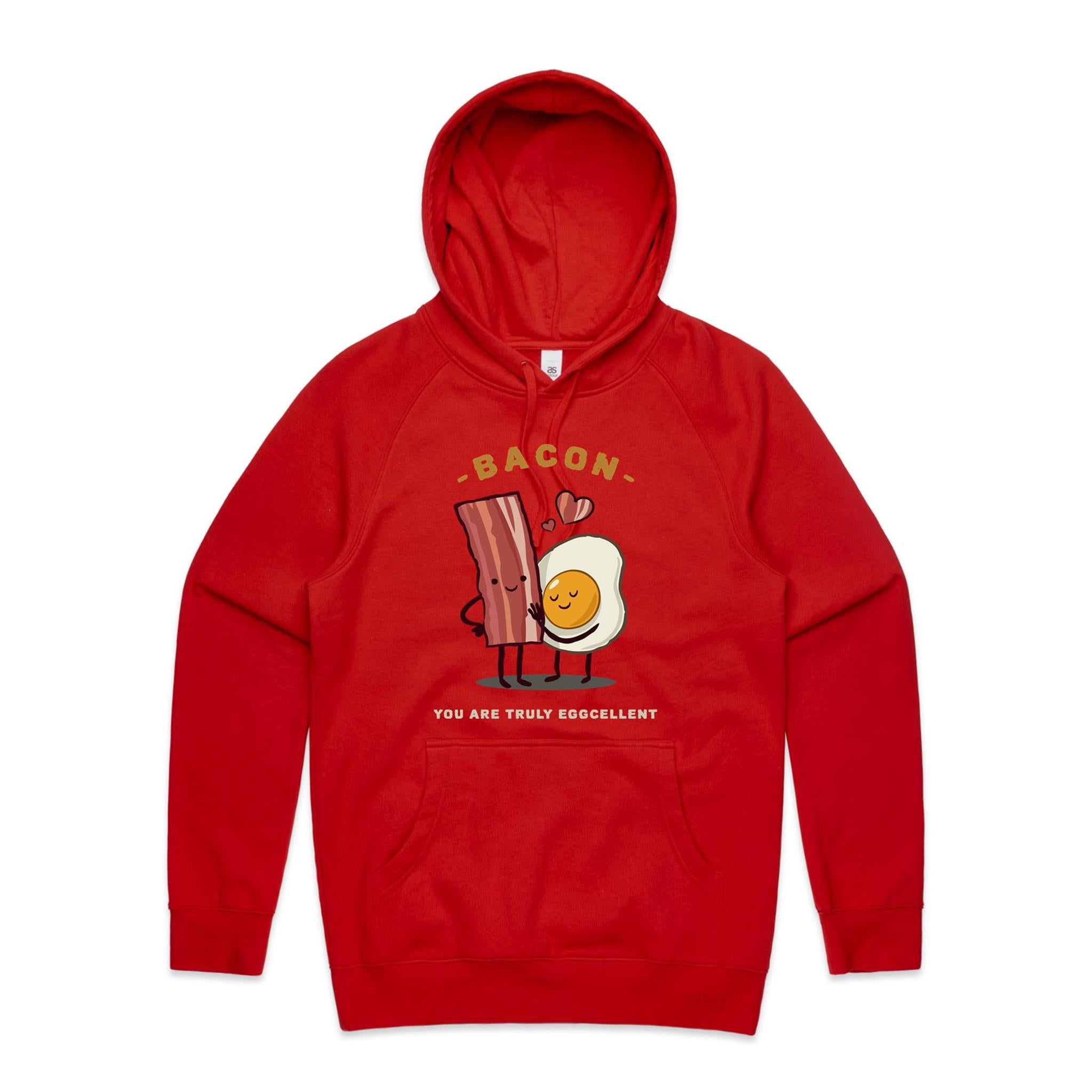 Bacon, You Are Truly Egg-cellent - Mens Hoodie Red Mens Hoodie Food Printed In Australia