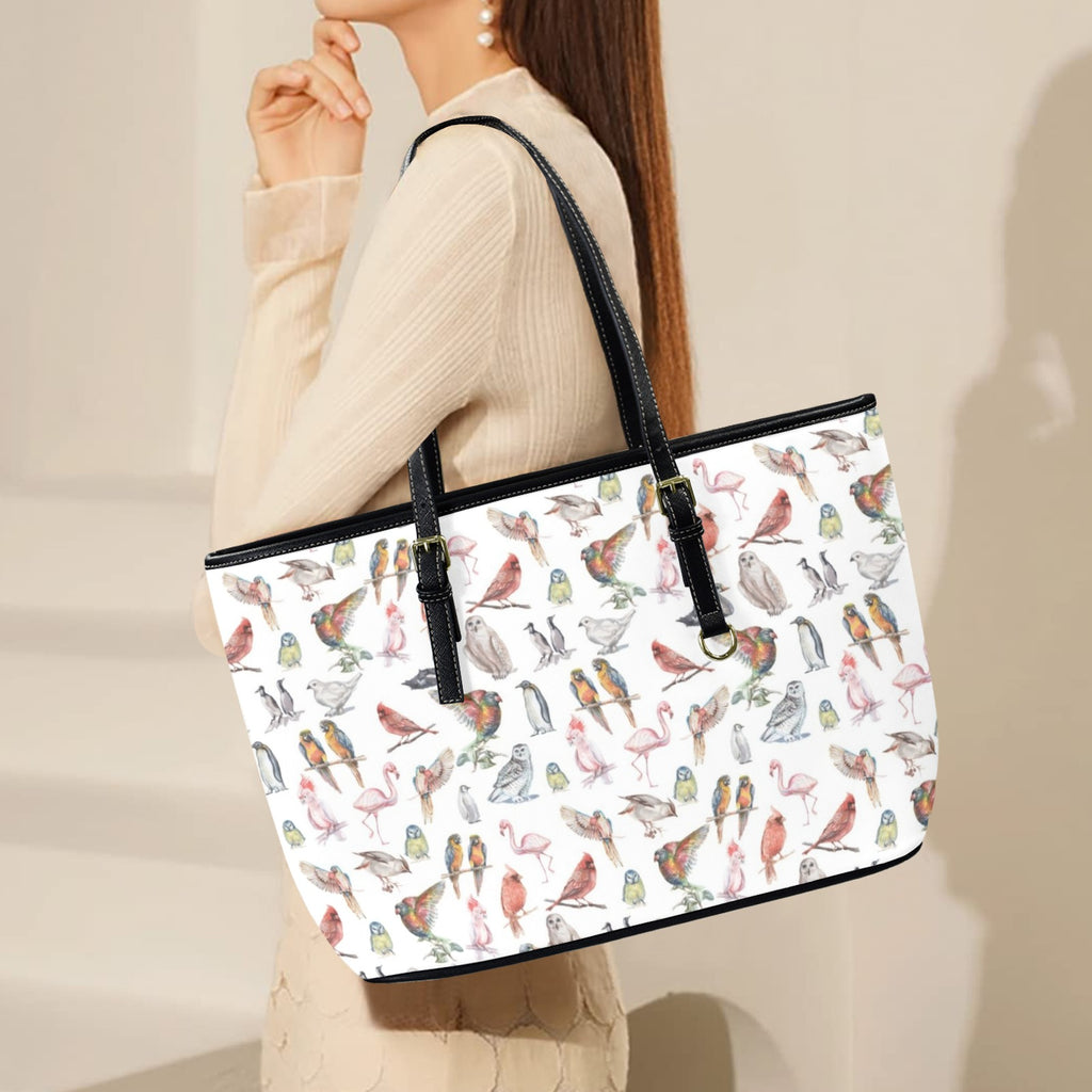Birds Of A Feather PU Leather Tote Bag Large Leather Tote Bag-Large animal Birds Printed Offshore
