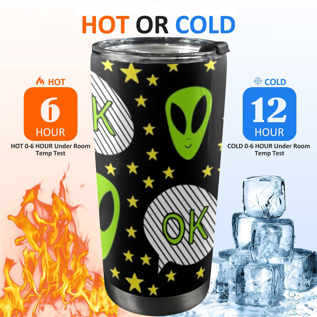 Alien OK - 20oz Mobile Tumbler with Lid (Black Lock) 20oz Travel Mug Printed Offshore Sci Fi
