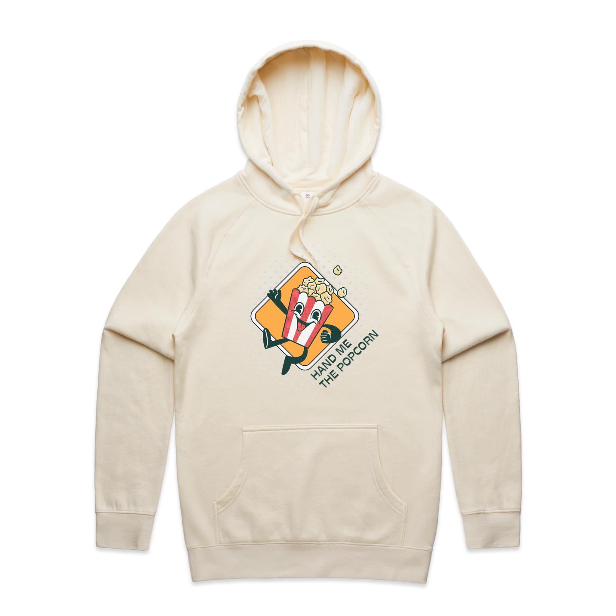 Hand Me The Popcorn - Mens Hoodie Ecru Mens Hoodie Food Printed In Australia
