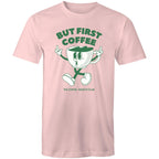 But First Coffee, The Coffee Addicts Club - Mens T-Shirt Pink Mens T-shirt Coffee Printed In Australia