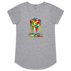 Melting Game Cube - Womens Scoop Neck T-Shirt Grey Marle Womens Scoop Neck T-shirt Games Printed In Australia