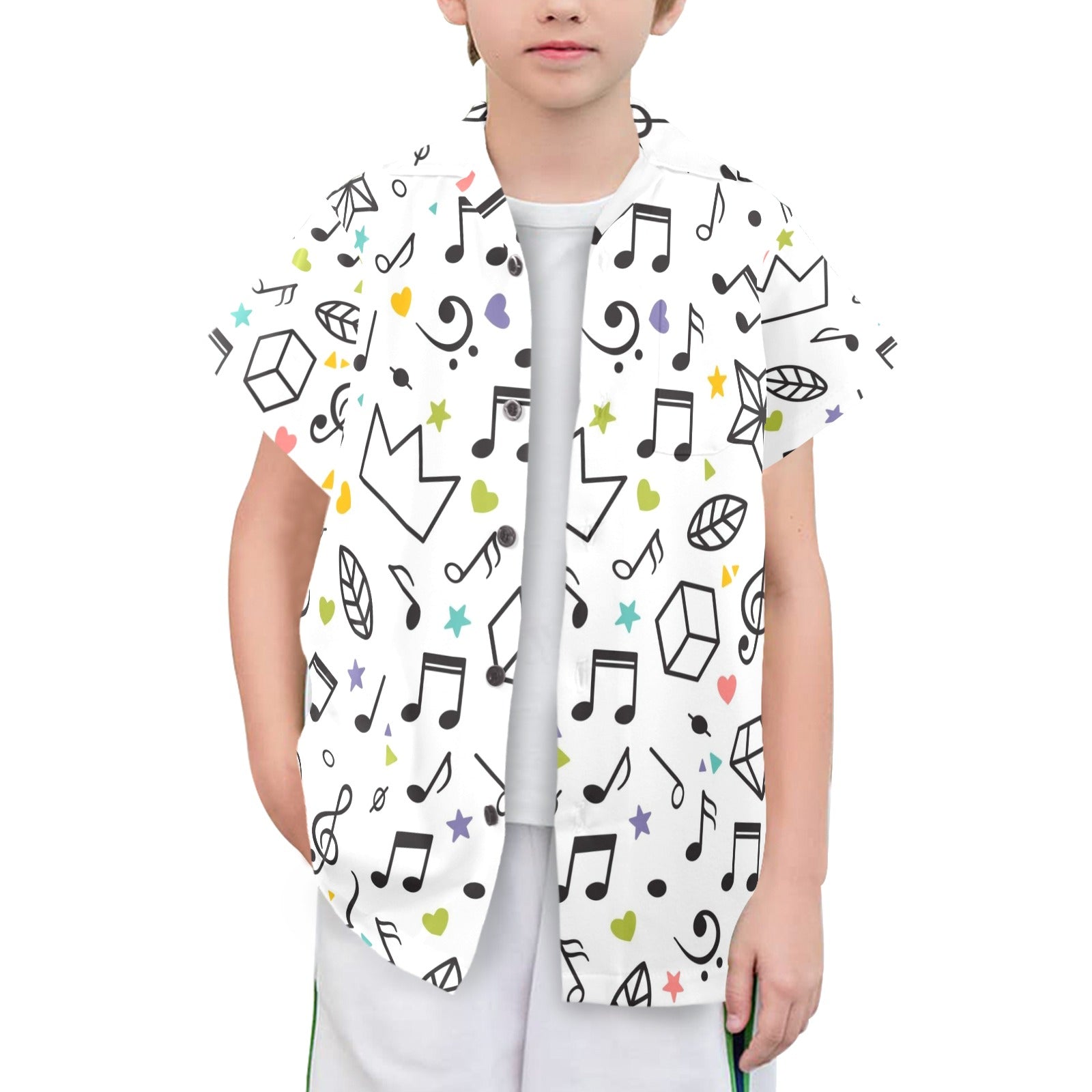 Music Time Senior Kids Hawaiian Shirt Senior Kids Hawaiian Shirt 8-15 Music Printed Offshore
