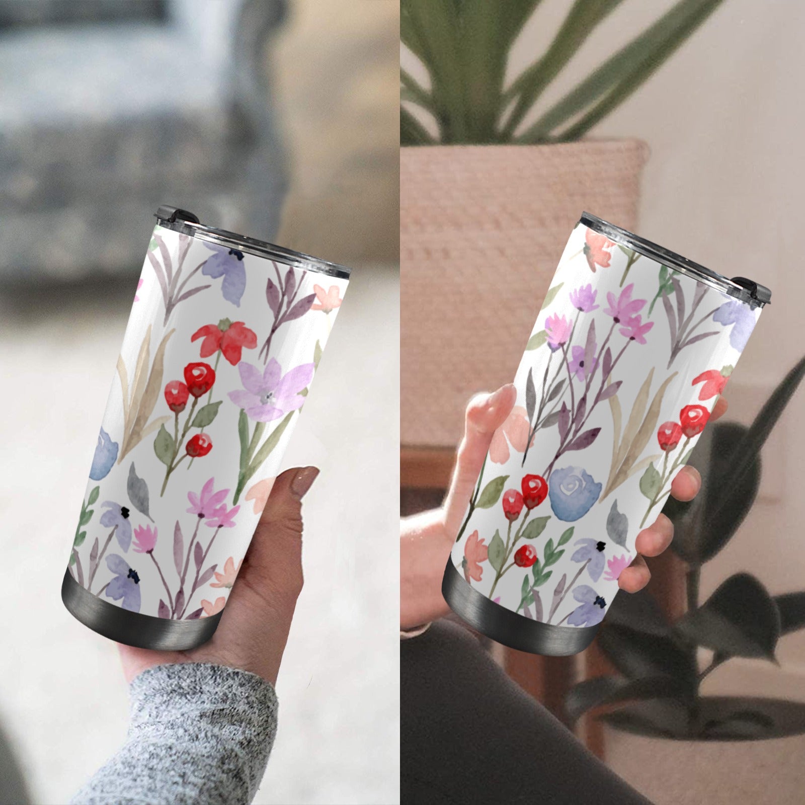 Floral Watercolour - 20oz Mobile Tumbler with Lid (Black Lock) 20oz Travel Mug Plants Printed Offshore
