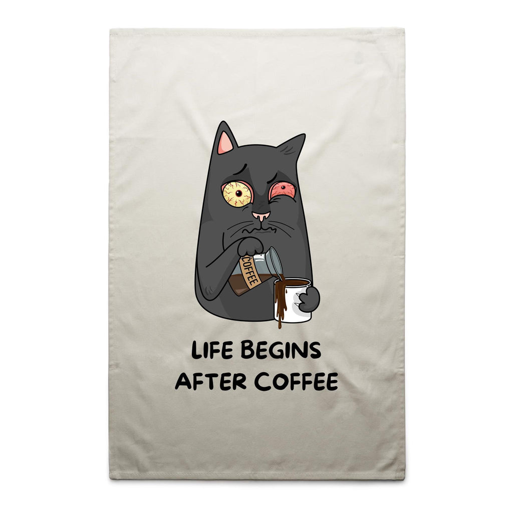 Life Begins After Coffee - AS Colour Tea Towel Cream One Size Tea Towel Coffee Printed In Australia