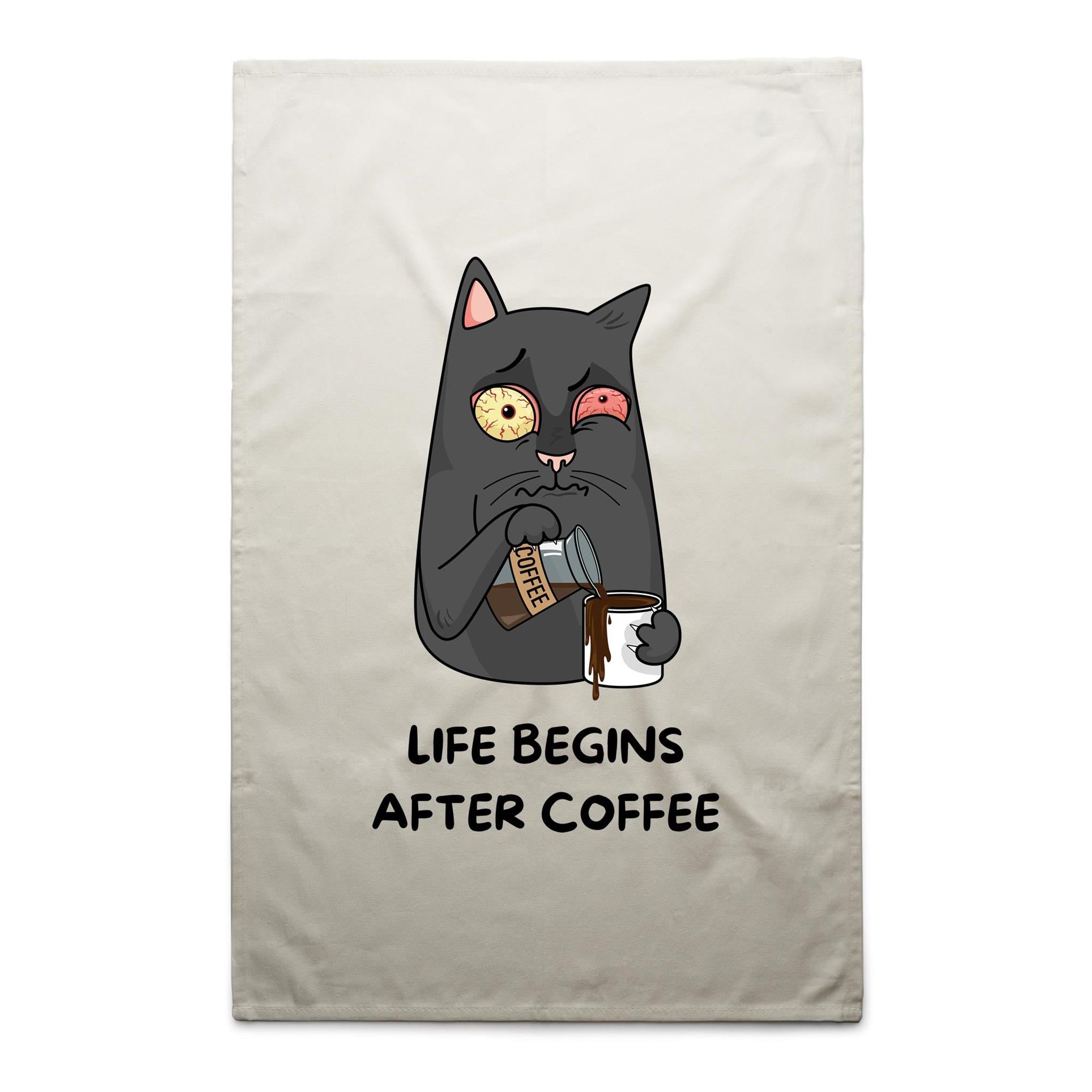 Life Begins After Coffee - AS Colour Tea Towel Cream One Size Tea Towel Coffee Printed In Australia