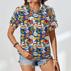 Comic Book Blue Women's Short-Sleeve Button Up Shirt Women's Short-Sleeve Button Up Shirt comic Printed Offshore