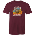 Never Forget Pluto - Mens T-Shirt Burgundy Mens T-shirt Printed In Australia Space