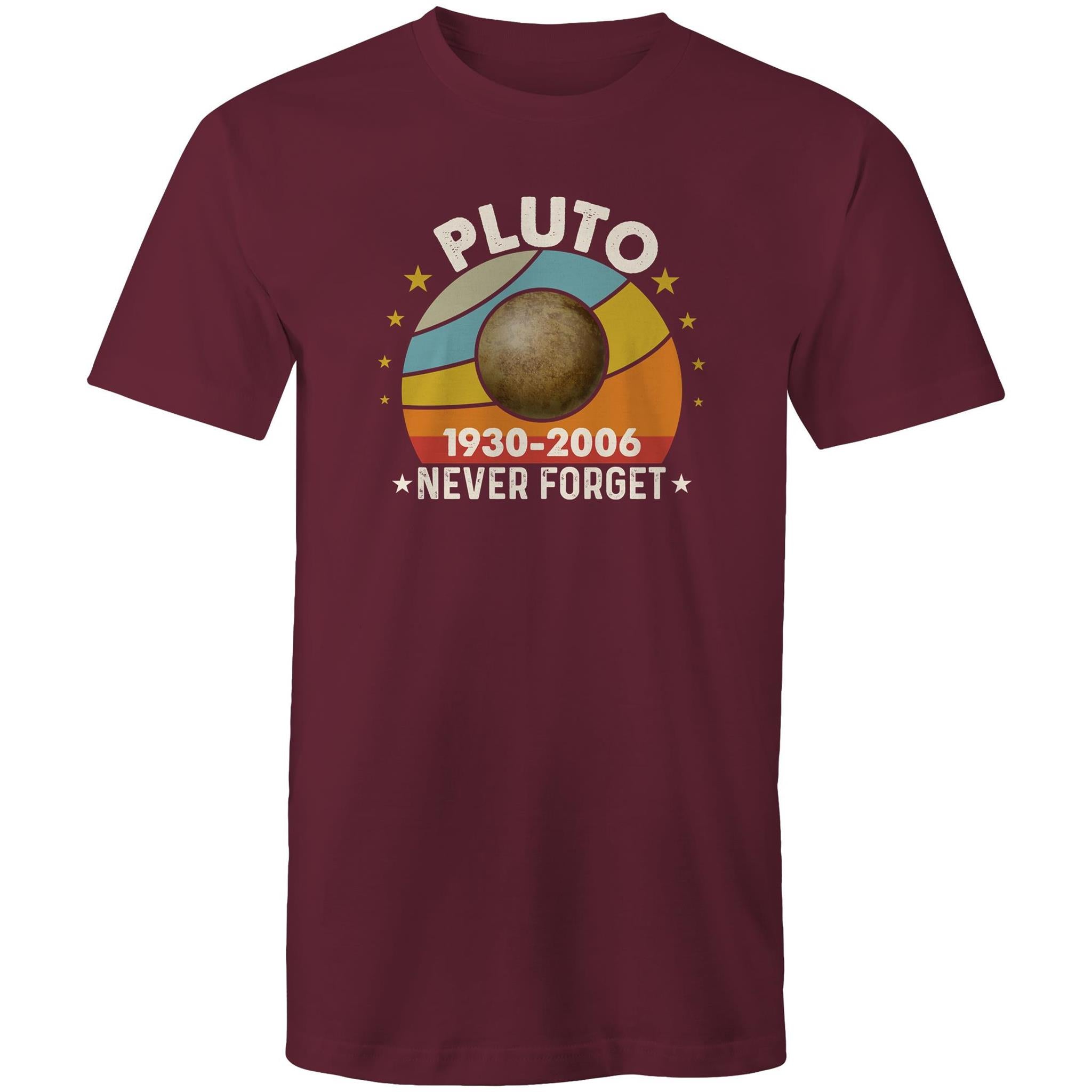 Never Forget Pluto - Mens T-Shirt Burgundy Mens T-shirt Printed In Australia Space