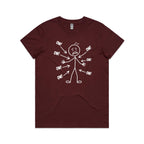 Ow! Everything Hurts Stick Figure Women's AS Colour T-shirt Burgundy Womens T-shirt Printed In Australia