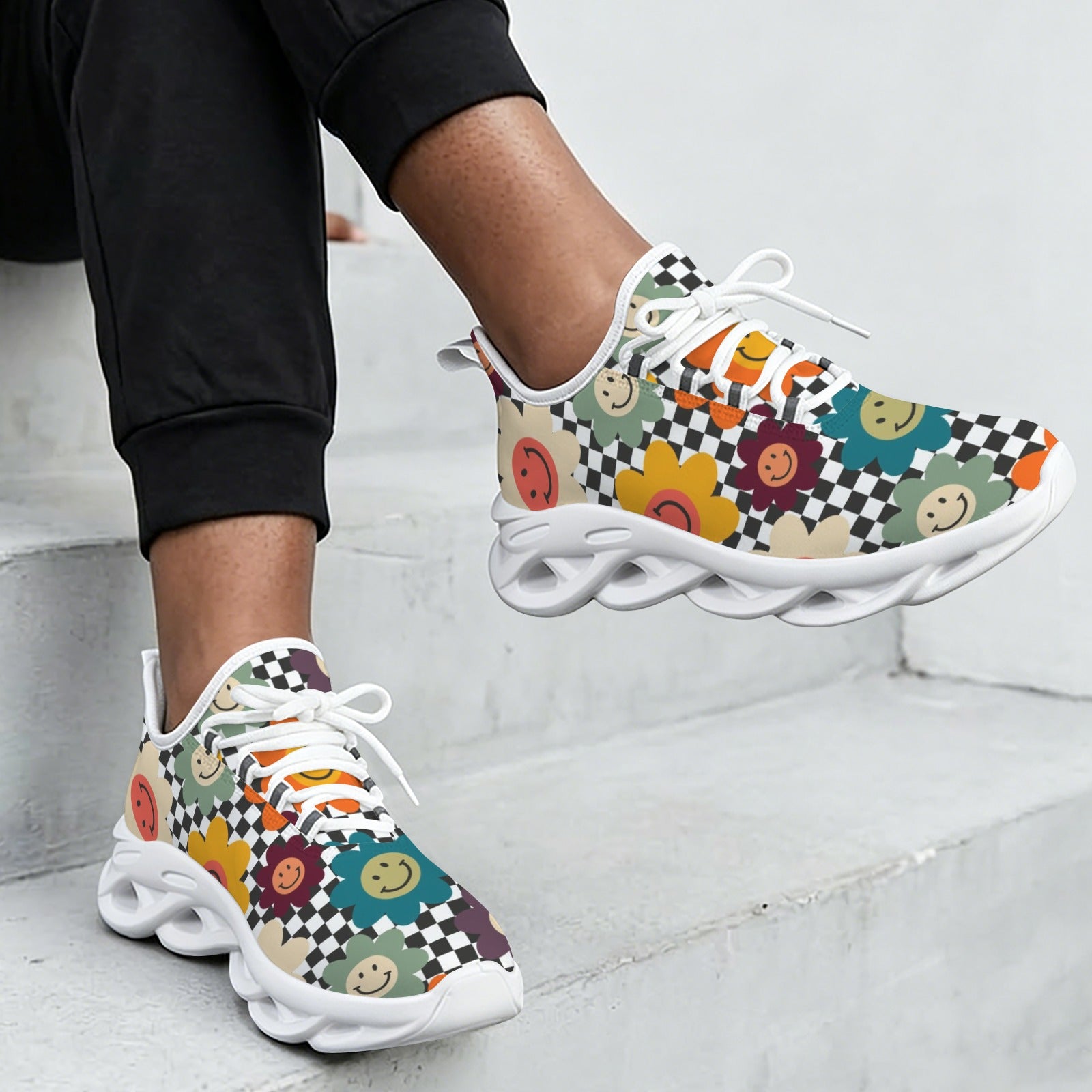 Happy Retro Flowers Women's Twisted Sole Sneakers