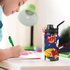 Blue Comic Book - Kids Water Bottle with Chug Lid (12 oz) Kids Water Bottle with Chug Lid comic Printed Offshore