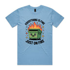 Skip Bin, Dumpster Fire Men's AS Colour T-shirt Carolina Blue Mens T-shirt Printed In Australia