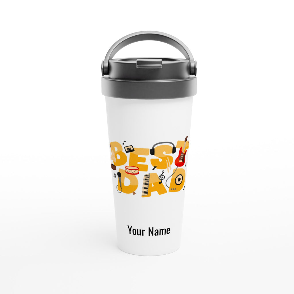 Personalised - Best Dad, Music - White 15oz Stainless Steel Travel Mug Default Title Personalised Travel Mug customise Dad Globally Fulfilled Music personalise