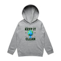 Earth, Just Keep It Clean - Kids Hoodie Grey Marle Kids Hoodie Printed In Australia