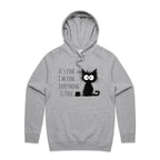 Frazzled Cat, It's Fine, I'm Fine, Everything Is Fine - Mens Hoodie Grey Marle Mens Hoodie animal Printed In Australia