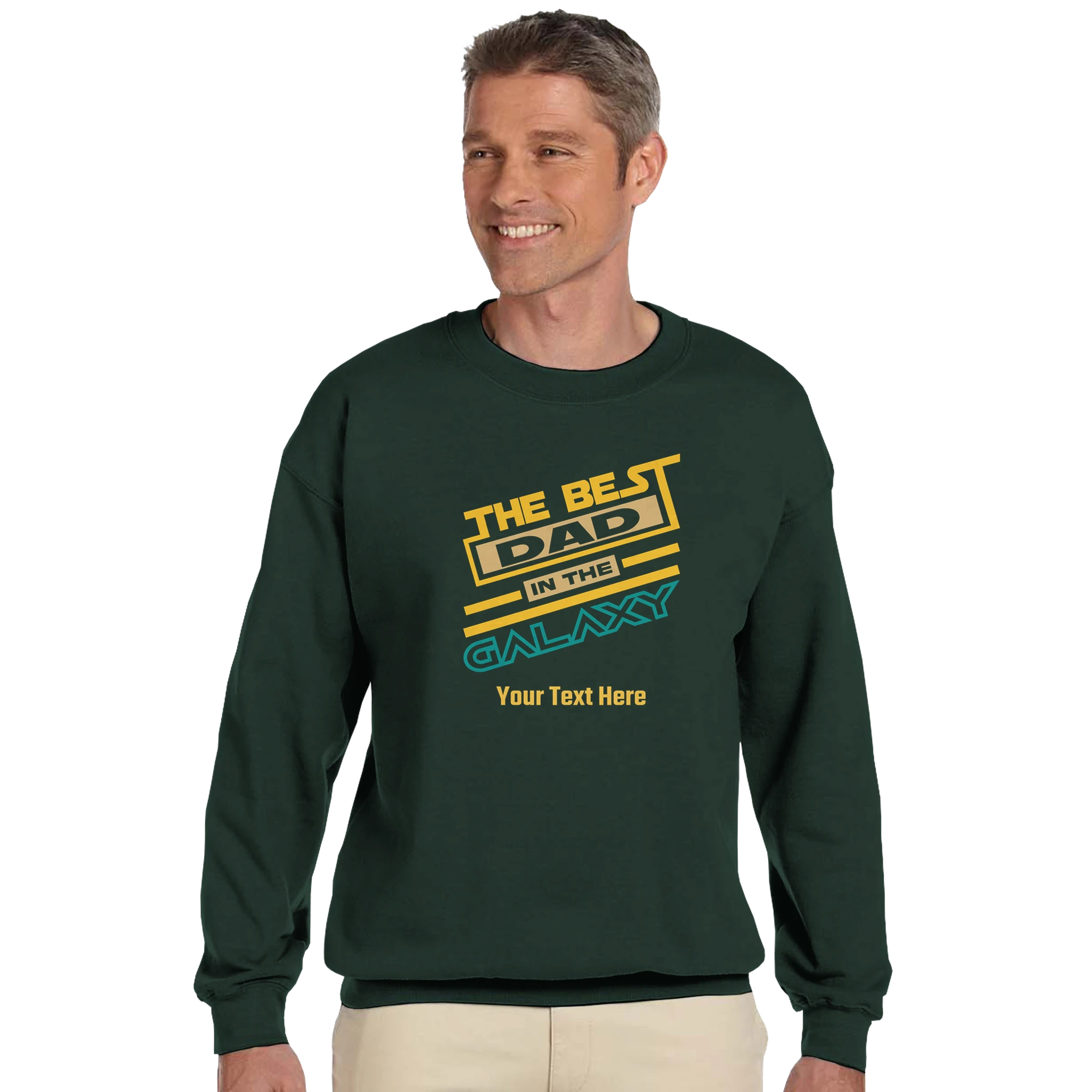 Personalised - The Best Dad In The Galaxy - Classic Unisex Crewneck Sweatshirt | Gildan® 18000 4XL Forest Green Personalised Sweatshirt customise Dad Globally Fulfilled personalise