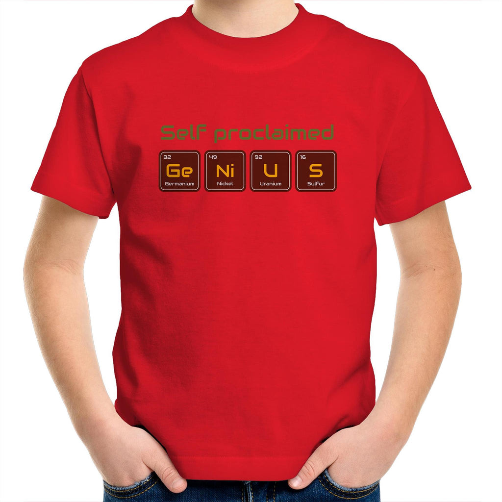 Self Proclaimed Genius, Periodic Table - Kids Youth T-Shirt Red Kids Youth T-shirt Printed In Australia Science