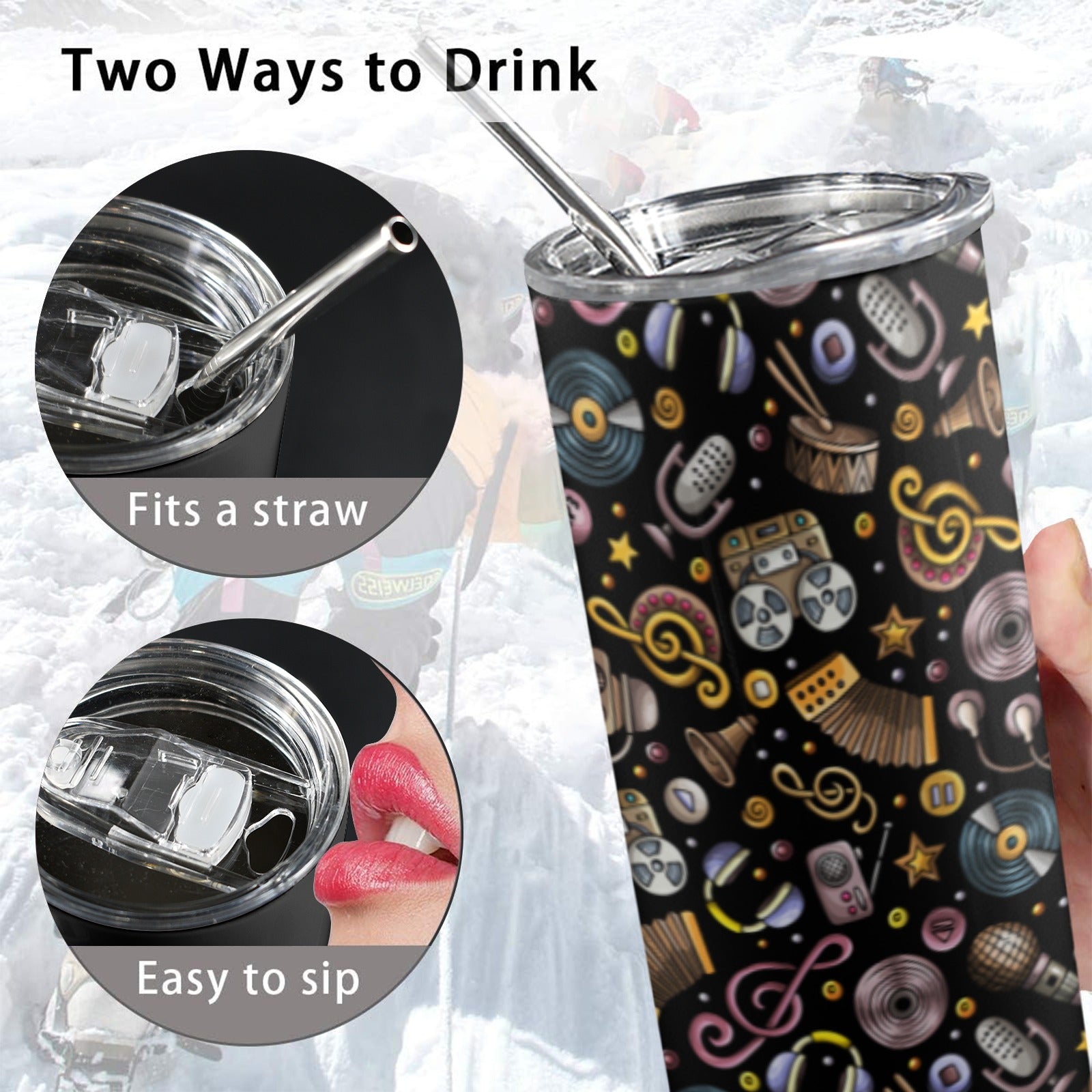 Retro Music Mix 20oz Tall Skinny Tumbler with Lid and Straw