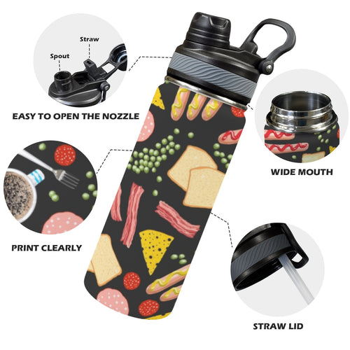 Breakfast Food - Insulated Water Bottle with Dual-Use Lid (18oz) Insulated Water Bottle with Dual-Use Lid (18oz) Food Printed Offshore