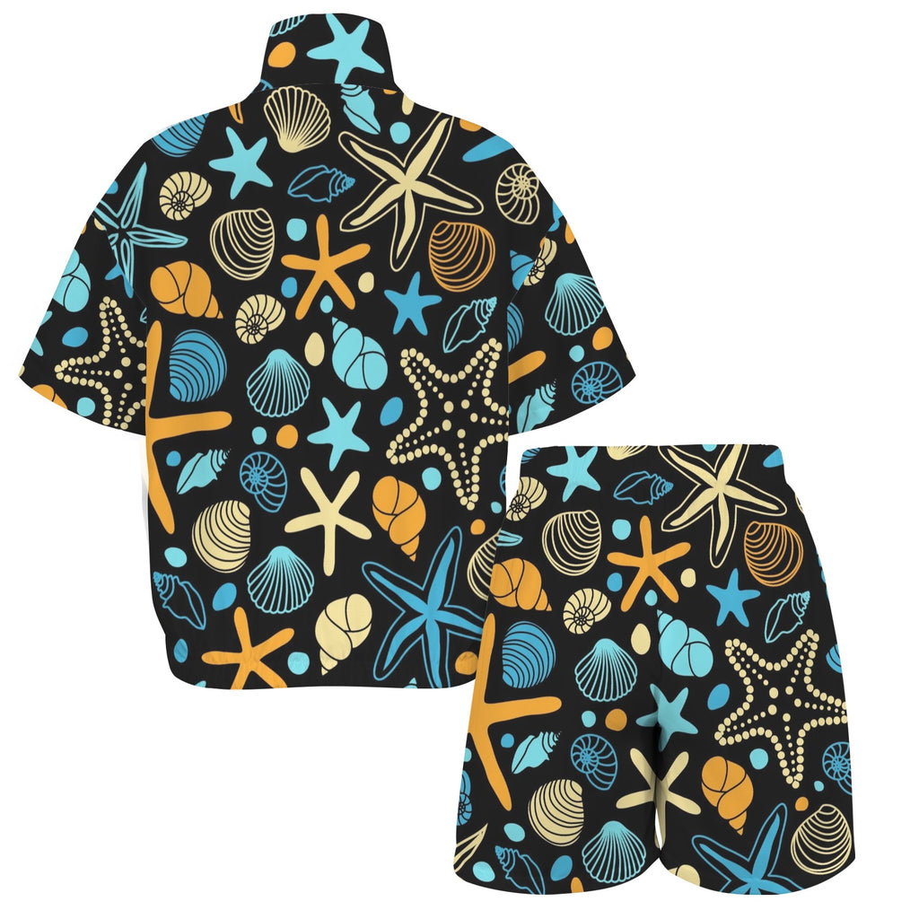 Starfish And Shells Women's Windbreaker Short Set Women's Windbreaker Short Set animal Printed Offshore