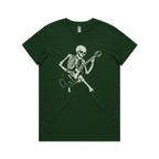 Skeleton Playing Guitar Women's AS Colour T-shirt Forest Green Womens T-shirt Music Printed In Australia