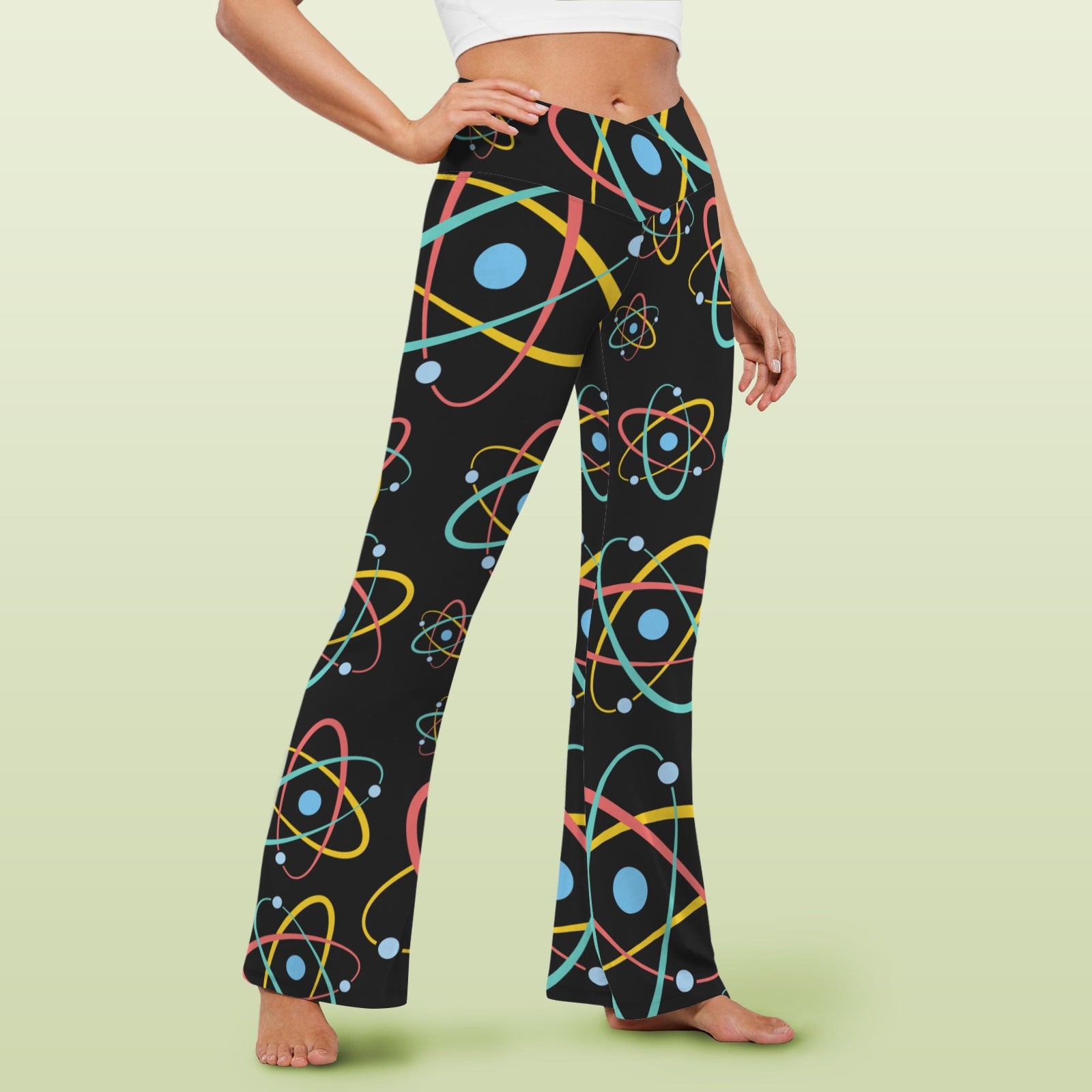 Atoms High Waist Crossover Tummy Control Flare Leggings High Waist Flare Leggings Printed Offshore Science