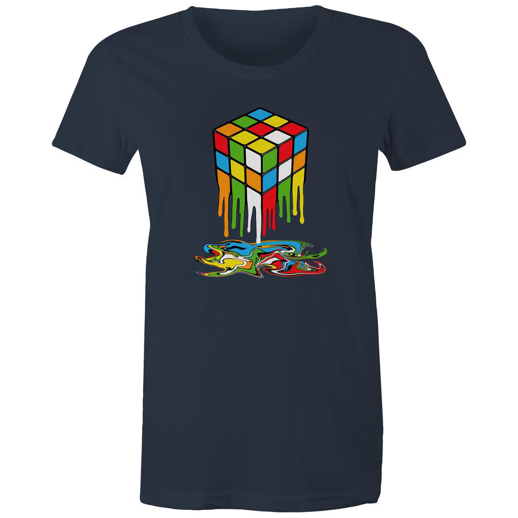 Melting Game Cube - Womens T-shirt Navy Womens T-shirt Games