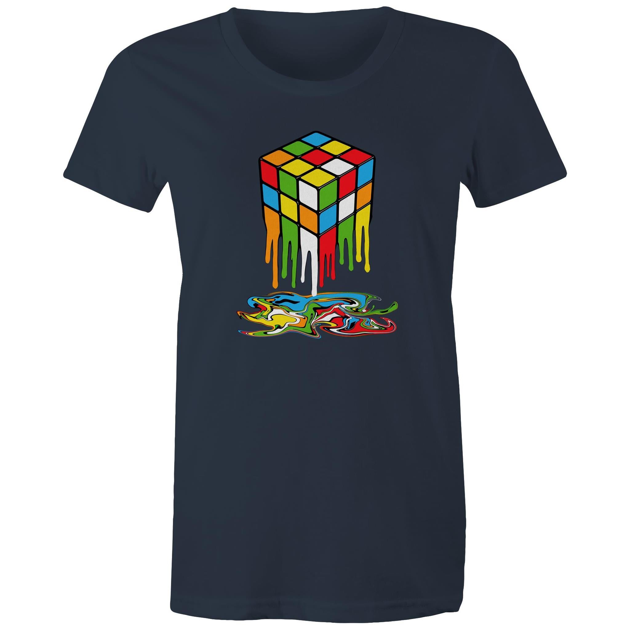 Melting Game Cube - Womens T-shirt Navy Womens T-shirt Games