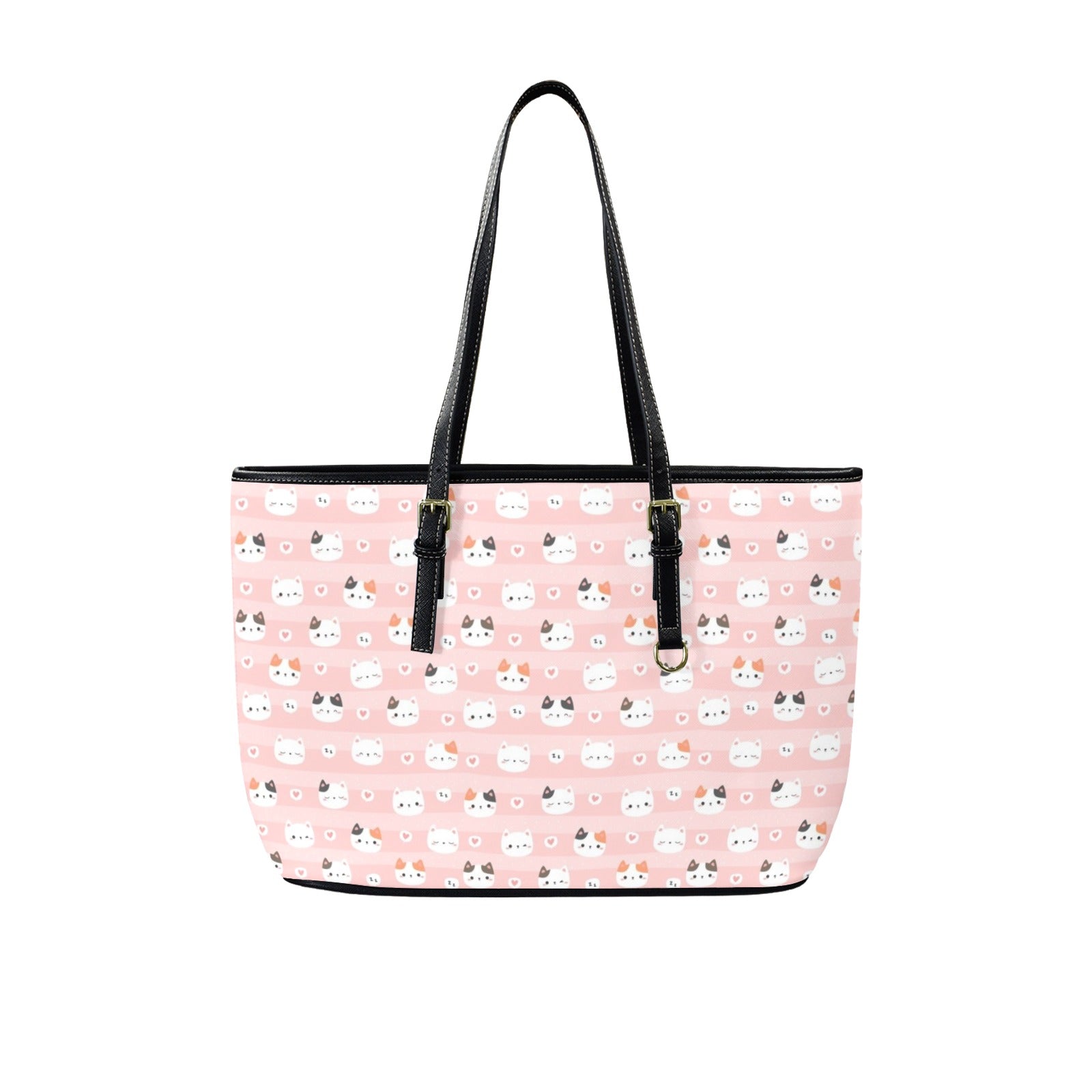 Pink Cats PU Leather Tote Bag Large One Size Leather Tote Bag-Large animal Printed Offshore