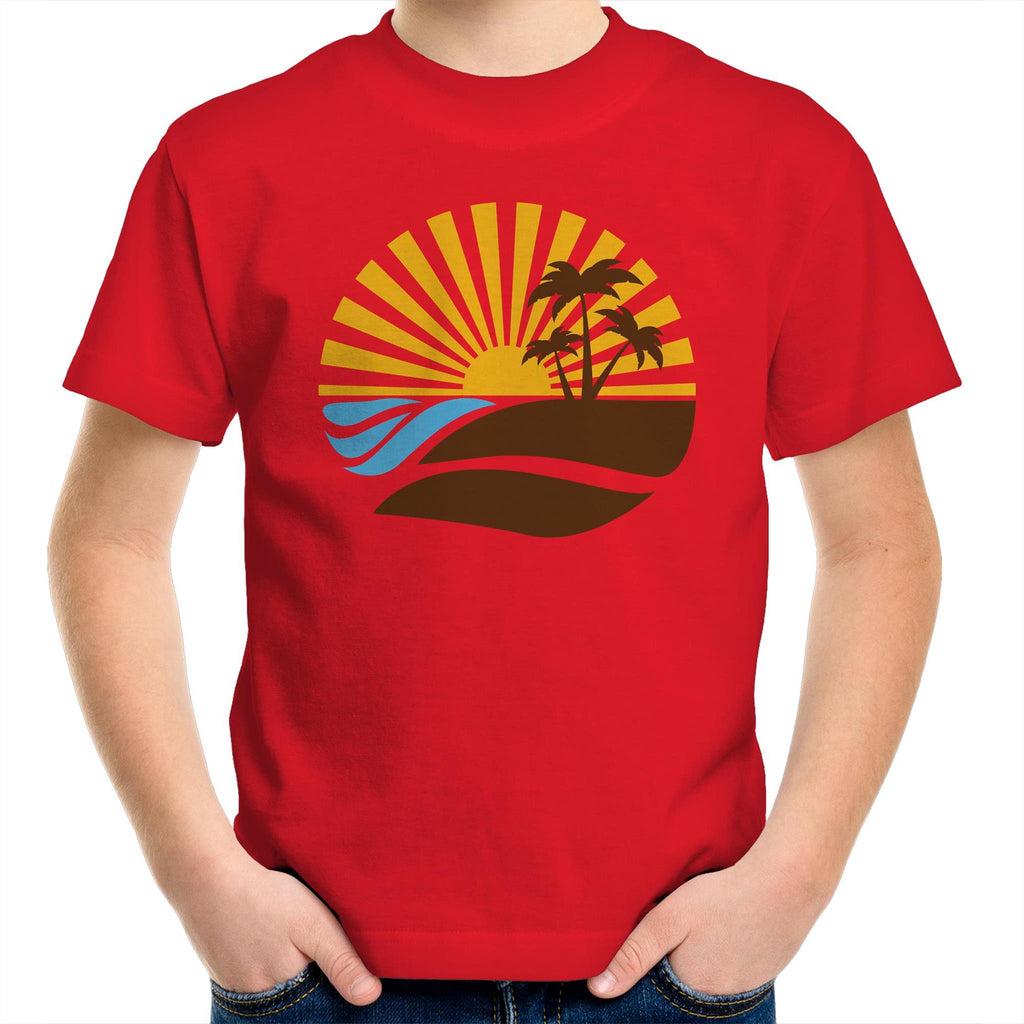 Retro Sunset - Kids Youth T-Shirt Red Kids Youth T-shirt Printed In Australia Retro Summer