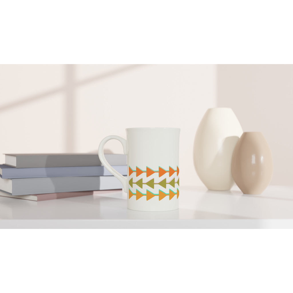 Retro Triangles - White 10oz Porcelain Slim Mug Porcelain Mug Globally Fulfilled Retro