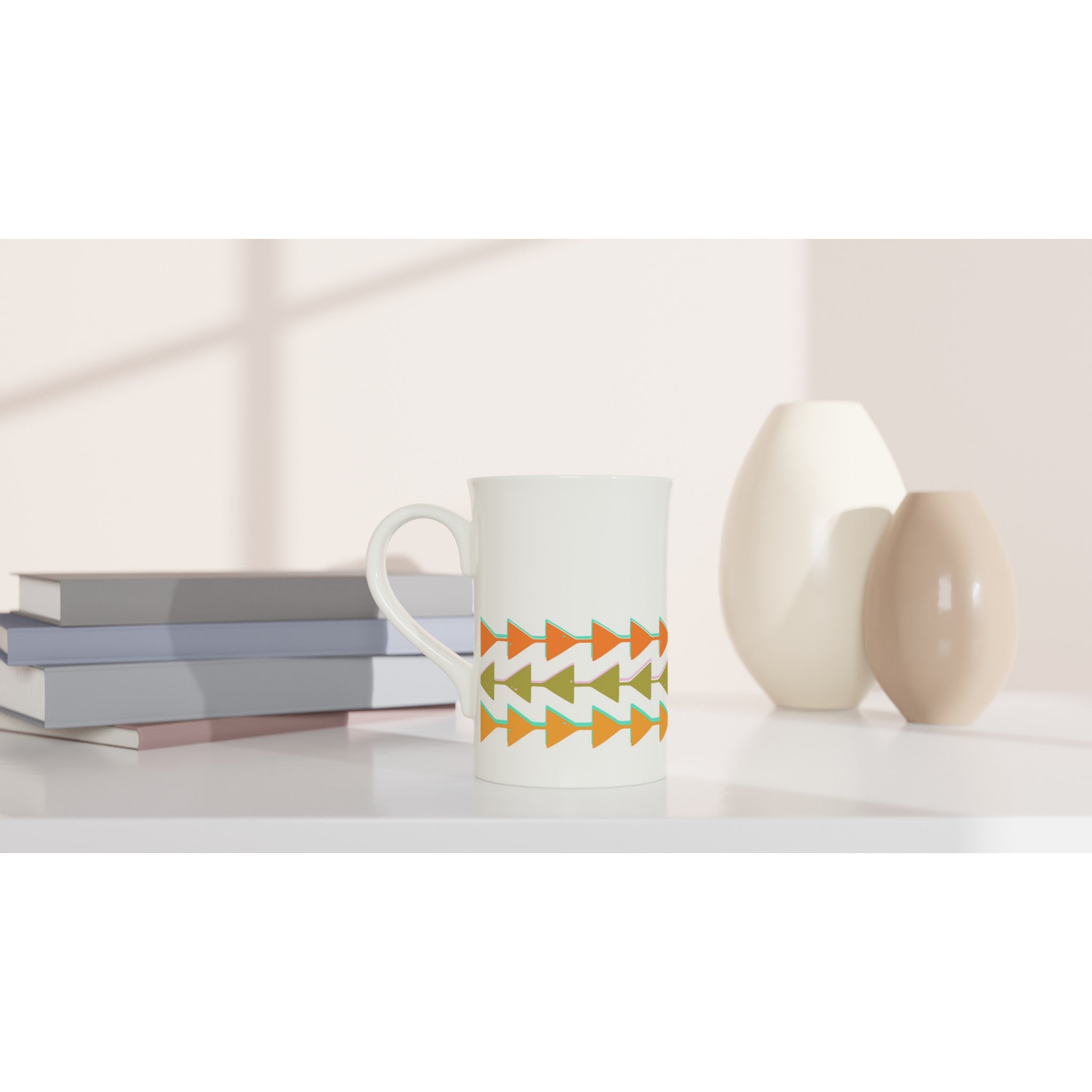 Retro Triangles - White 10oz Porcelain Slim Mug Porcelain Mug Globally Fulfilled Retro