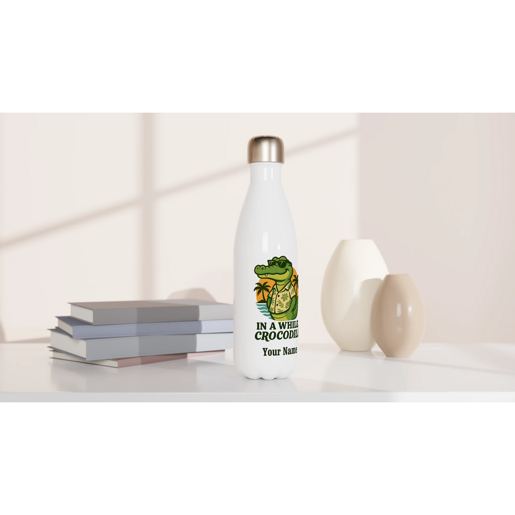 Personalised In A While, Crocodile White 17oz Stainless Steel Water Bottle Personalised Water Bottle animal Globally Fulfilled