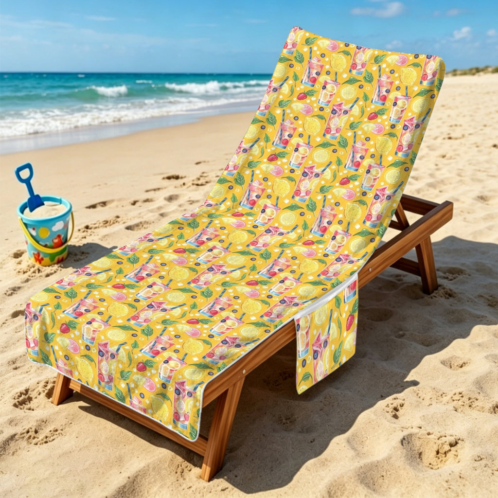 Tropical Fruit Drink Beach Chair Towel Cover with Side Pockets