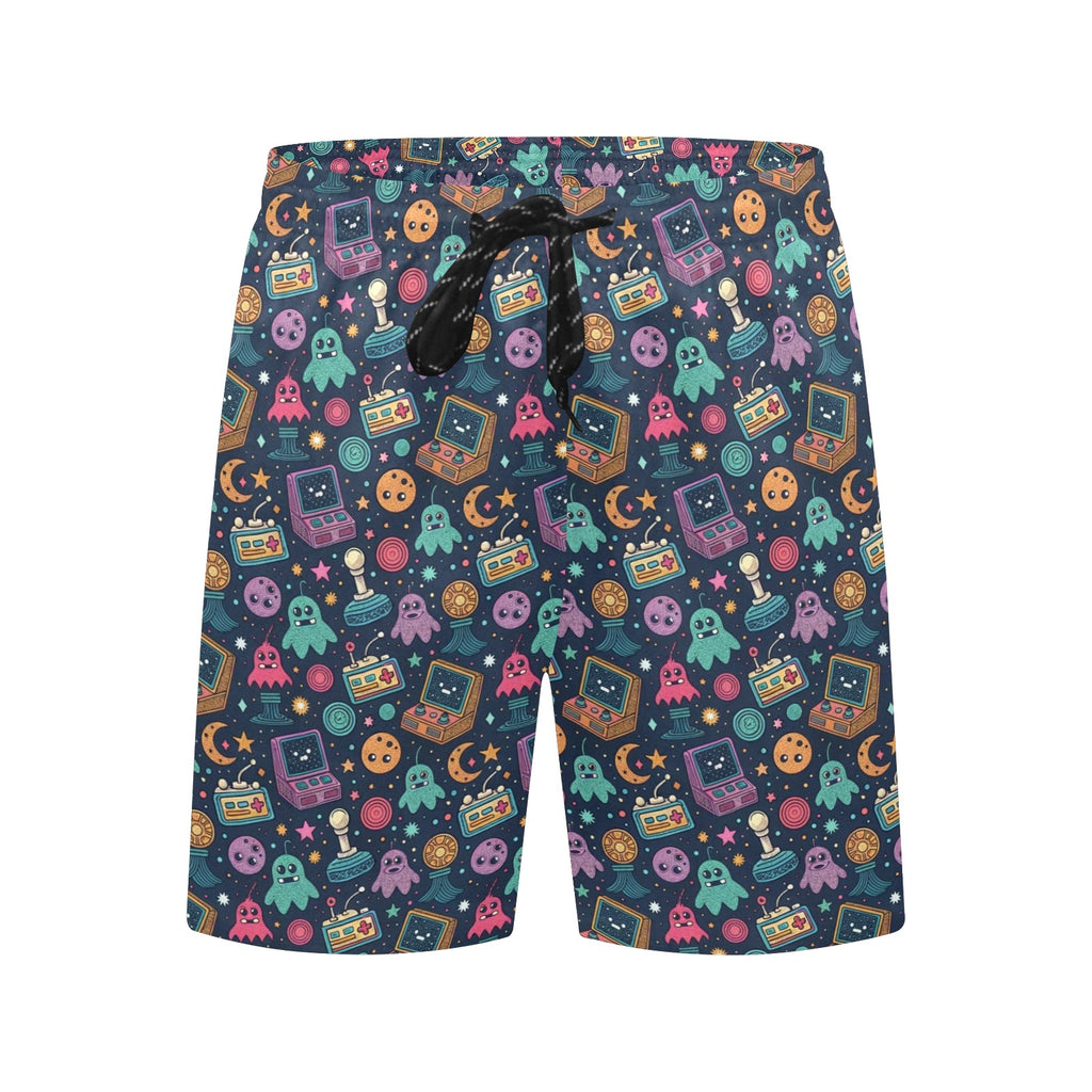 Space Arcade Men's Mid-Length Beach Shorts Men's Mid-Length Beach Shorts Games Printed Offshore Retro Sci Fi