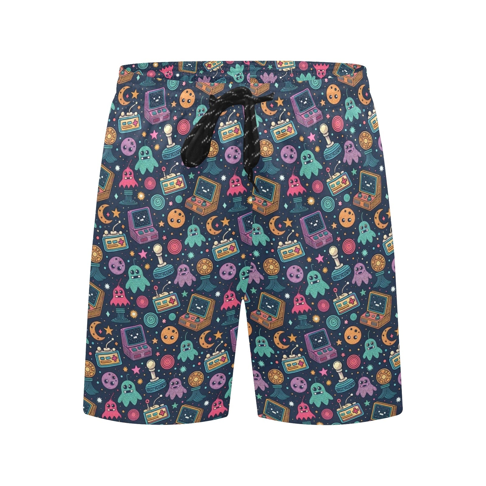 Space Arcade Men's Mid-Length Beach Shorts Men's Mid-Length Beach Shorts Games Printed Offshore Retro Sci Fi
