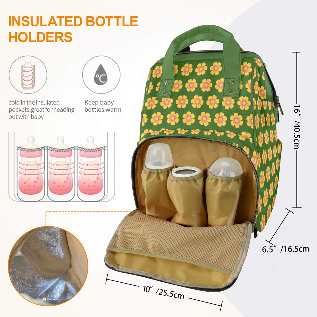 Yellow Flowers On Green Multi-Function Backpack, Nappy / Diaper Bag Multi-function Backpack, Nappy / Diaper Bag Plants Printed Offshore