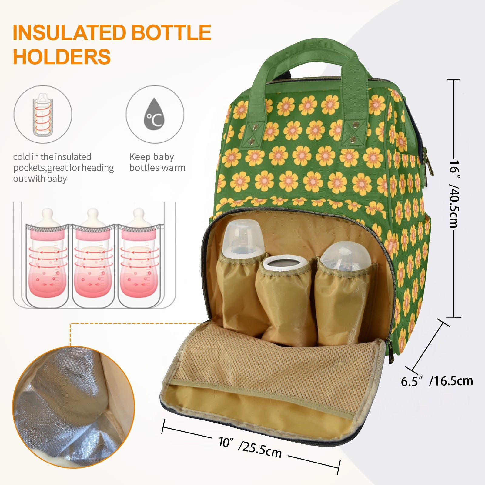 Yellow Flowers On Green Multi-Function Backpack, Nappy / Diaper Bag Multi-function Backpack, Nappy / Diaper Bag Plants Printed Offshore