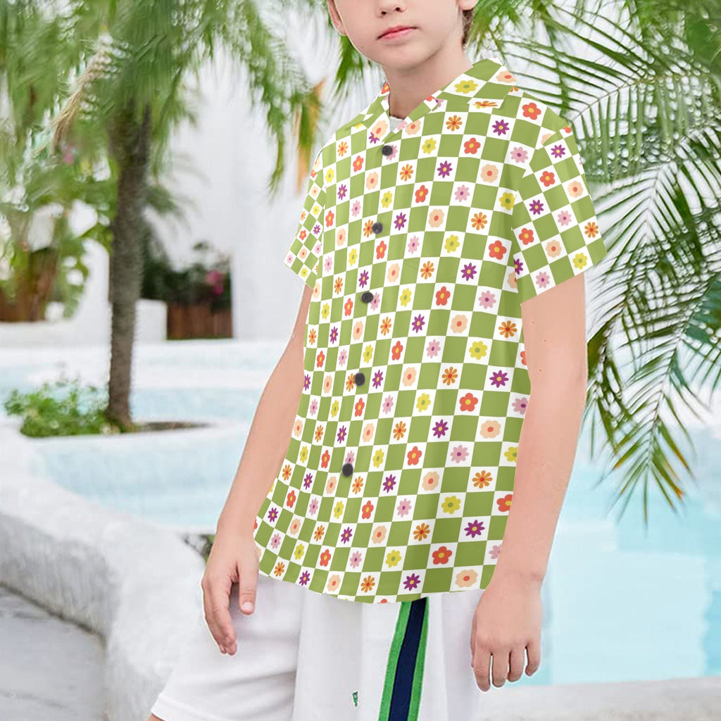Flower Check Senior Kids Hawaiian Shirt