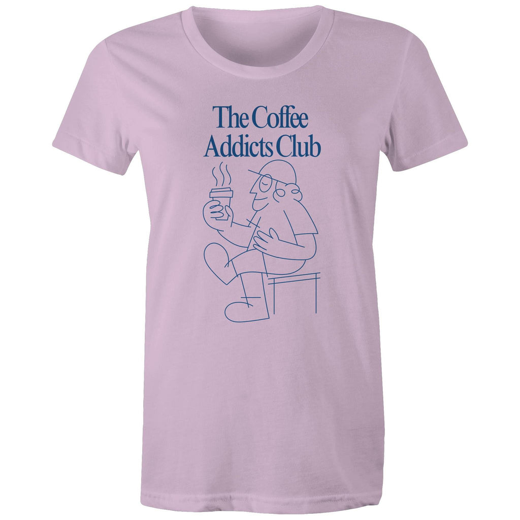 The Coffee Addicts Club - Womens T-shirt Lavender Womens T-shirt Coffee Printed In Australia