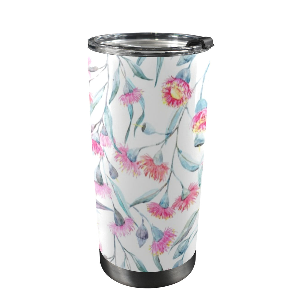 Pink Eucalyptus Flowers - 20oz Mobile Tumbler with Lid (Black Lock) One Size 20oz Travel Mug Plants Printed Offshore