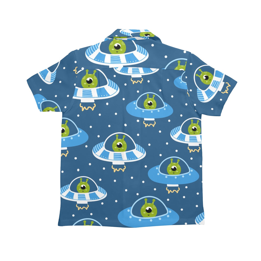 Cute Aliens in UFOs Senior Kids Hawaiian Shirt Senior Kids Hawaiian Shirt 8-15 Printed Offshore Sci Fi