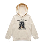 Frazzled Cat, Hang On Let Me Overthink This Kid's AS Colour Hoodie Ecru Kids Hoodie animal Printed In Australia